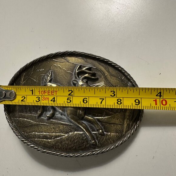 VTG 1980 The Great American Buckle Co #472 Brass Deer 3.5 x 2.5” Oval Buckle - Picture 7 of 8
